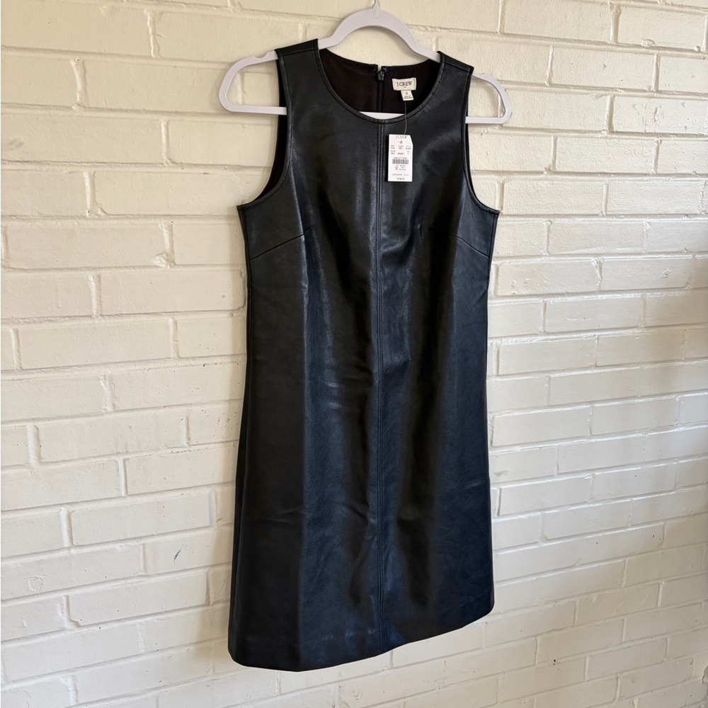 J. Crew Factory Black Faux Leather Mini Shift Dress, SZ 2 NWT 🏷️ - Picture 4 of 10